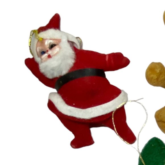 4 Vintage Christmas Ornaments Flocked Santas, Bear, 1 Wood Block Jester  *read* - Picture 4 of 5